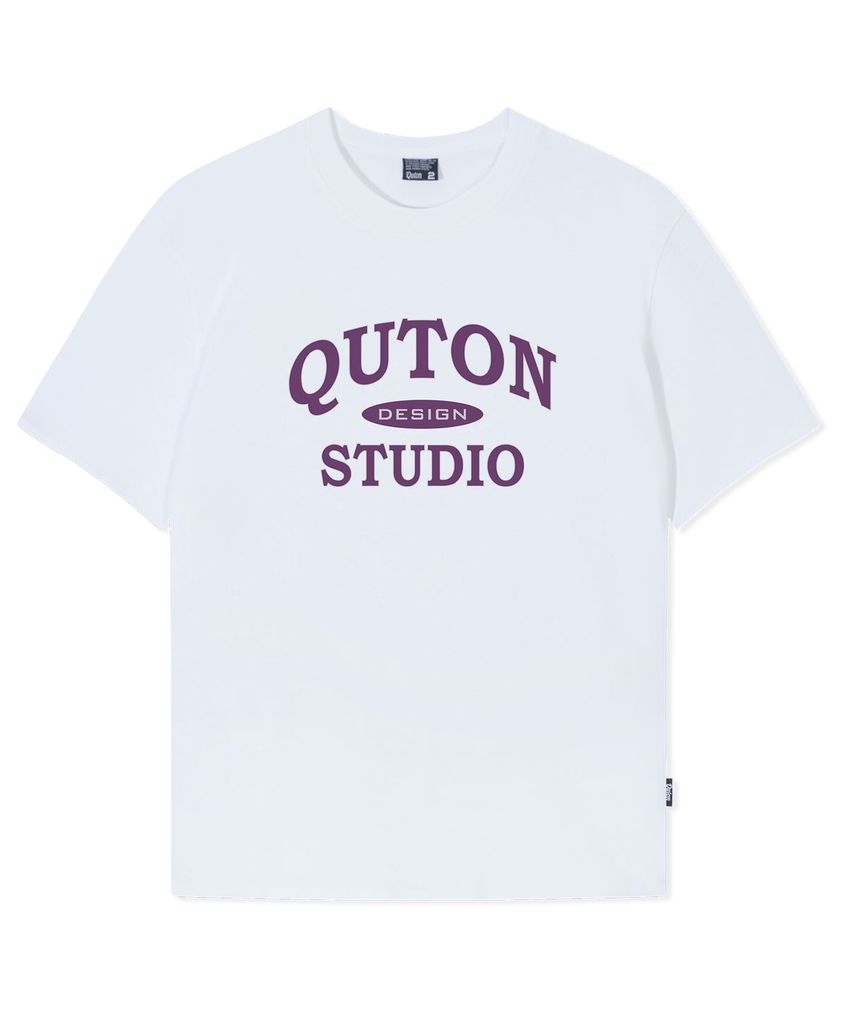 쿠톤(QUTON) 클래식 스튜디오 퍼플 오버핏 헤비 반팔티셔츠_화이트