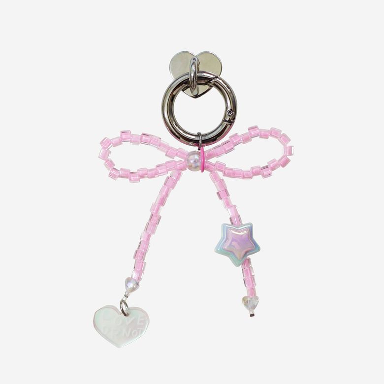 키링앤톡_Aurora Pink Ribbon Beads Keyring&Tok