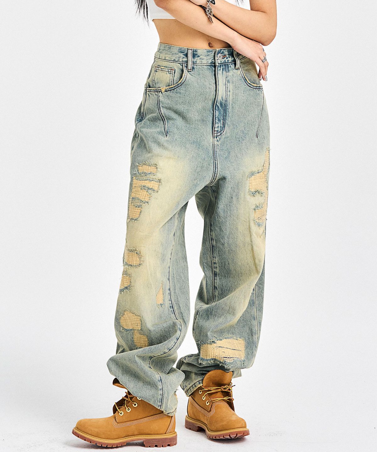 스키즘 인듀싱(SCHISM INDUCING) ARCHIVE DAMAGED JEANS_BLUE