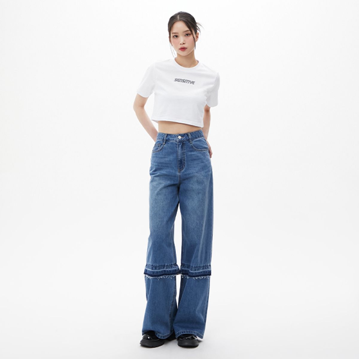 랩(LAP) 그런지 절개디테일 데님 와이드팬츠 AQ2DP464