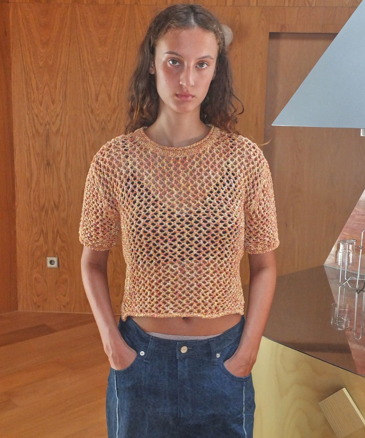 엔오르(EN OR) SCOTCH CROP HALF KNIT - ORANGE