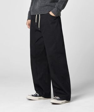 밴딩 스트링 와이드 절개 코튼 팬츠 [블랙]