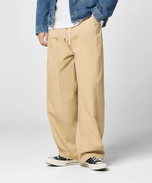 밴딩 스트링 와이드 절개 코튼 팬츠 [베이지]