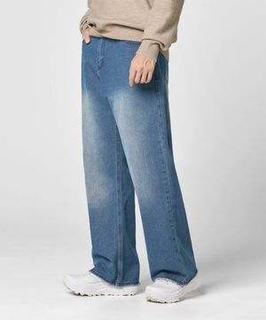 와이드 워싱 데님 팬츠 [인디고]