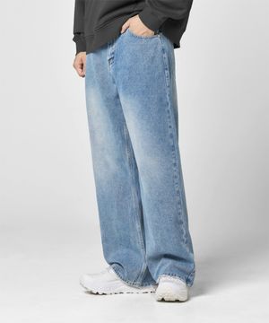 와이드 워싱 데님 팬츠 [미디엄 블루]