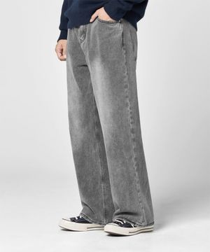 와이드 워싱 데님 팬츠 [그레이]