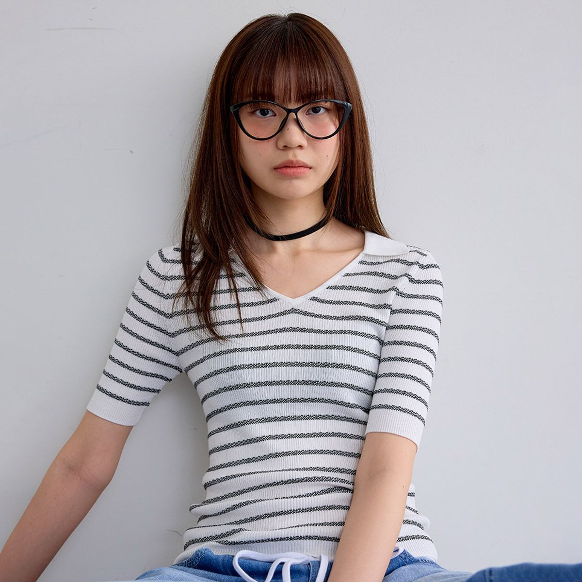 에이앤레이(AEIREI) AR_Striped v-neck collar top