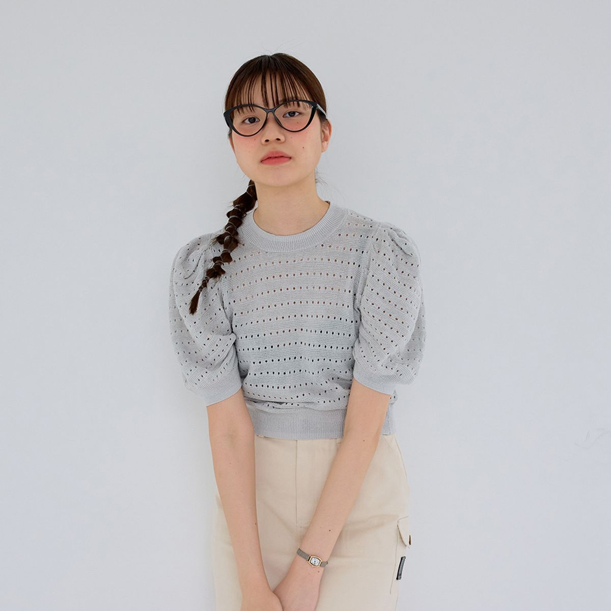 에이앤레이(AEIREI) AR_Hollow puff sleeve knit top_BLUE