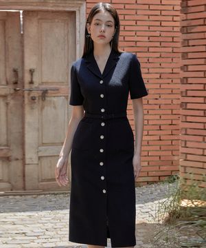 24SS 칼라89 시크릿가든 롱 퀸 트위드 원피스 네이비