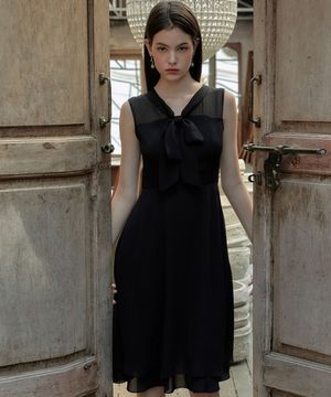 24SS 칼라93 시크릿가든 민소매 주노 리본타이 원피스 블랙