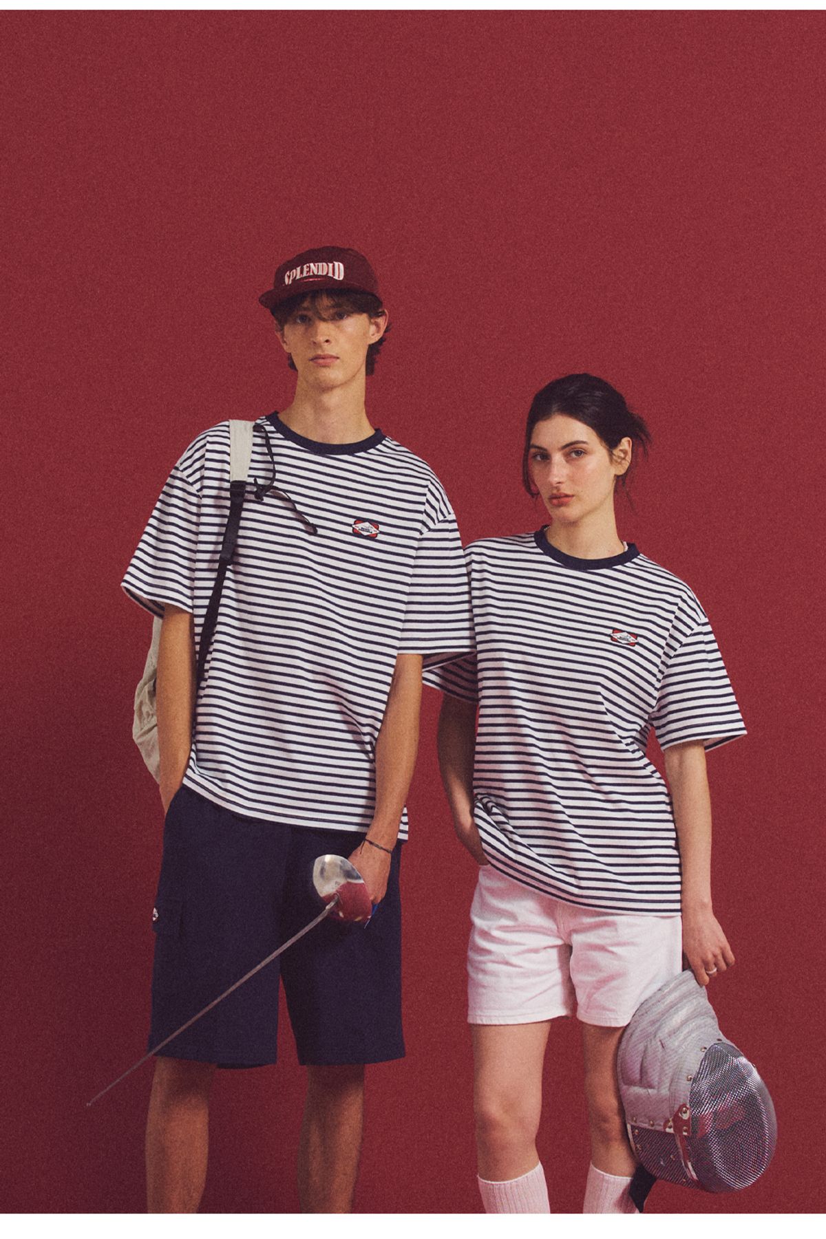 스포츠 일러스트레이티드(SPORTS ILLUSTRATED) FENCING LOGO PRINTED STRIPED HALF SLEEVE (NAVY)