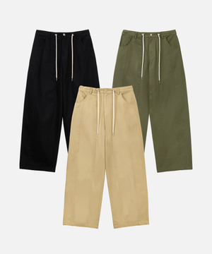 [2PACK] 밴딩 스트링 와이드 절개 코튼 팬츠 - 3COLOR