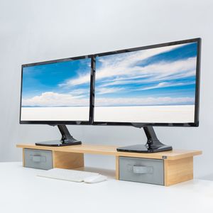 듀얼 우드 모니터 받침대 서랍형
