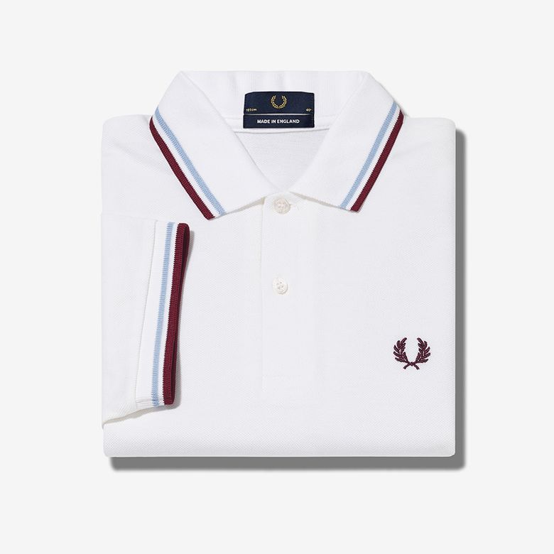 [M12] 트윈 팁 프레드페리 셔츠 - 화이트/아이스/마룬 M12-120 Made In England