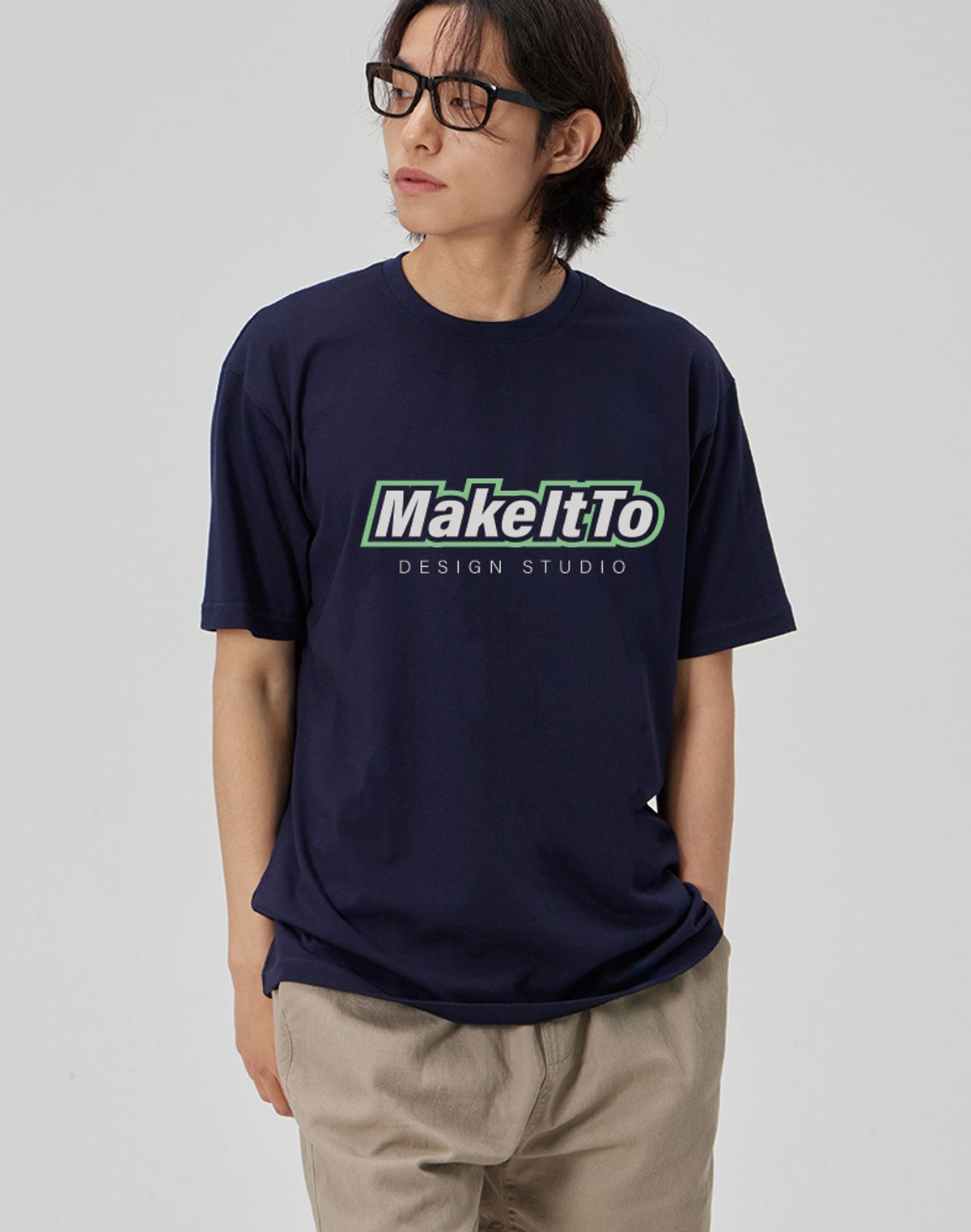 메이킷투(MAKEITTO) [BORDER LOGO] CREW NECK TEE_NAVY