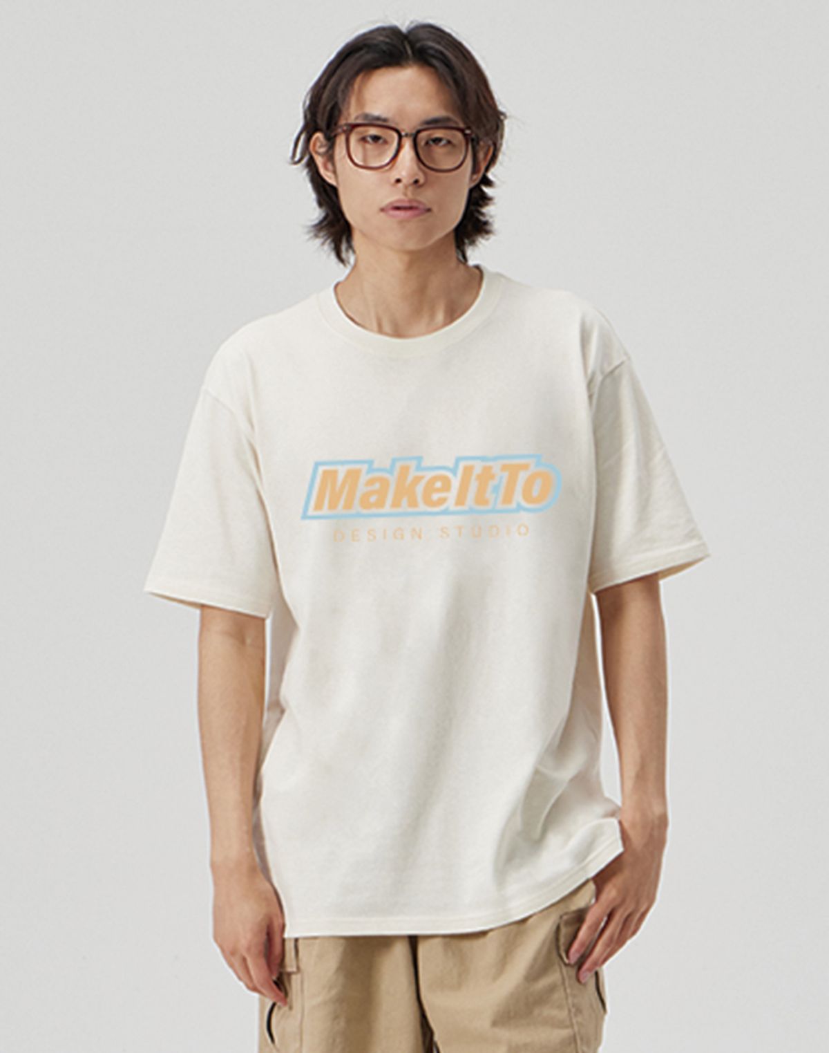 메이킷투(MAKEITTO) [BORDER LOGO] CREW NECK TEE_CREAM