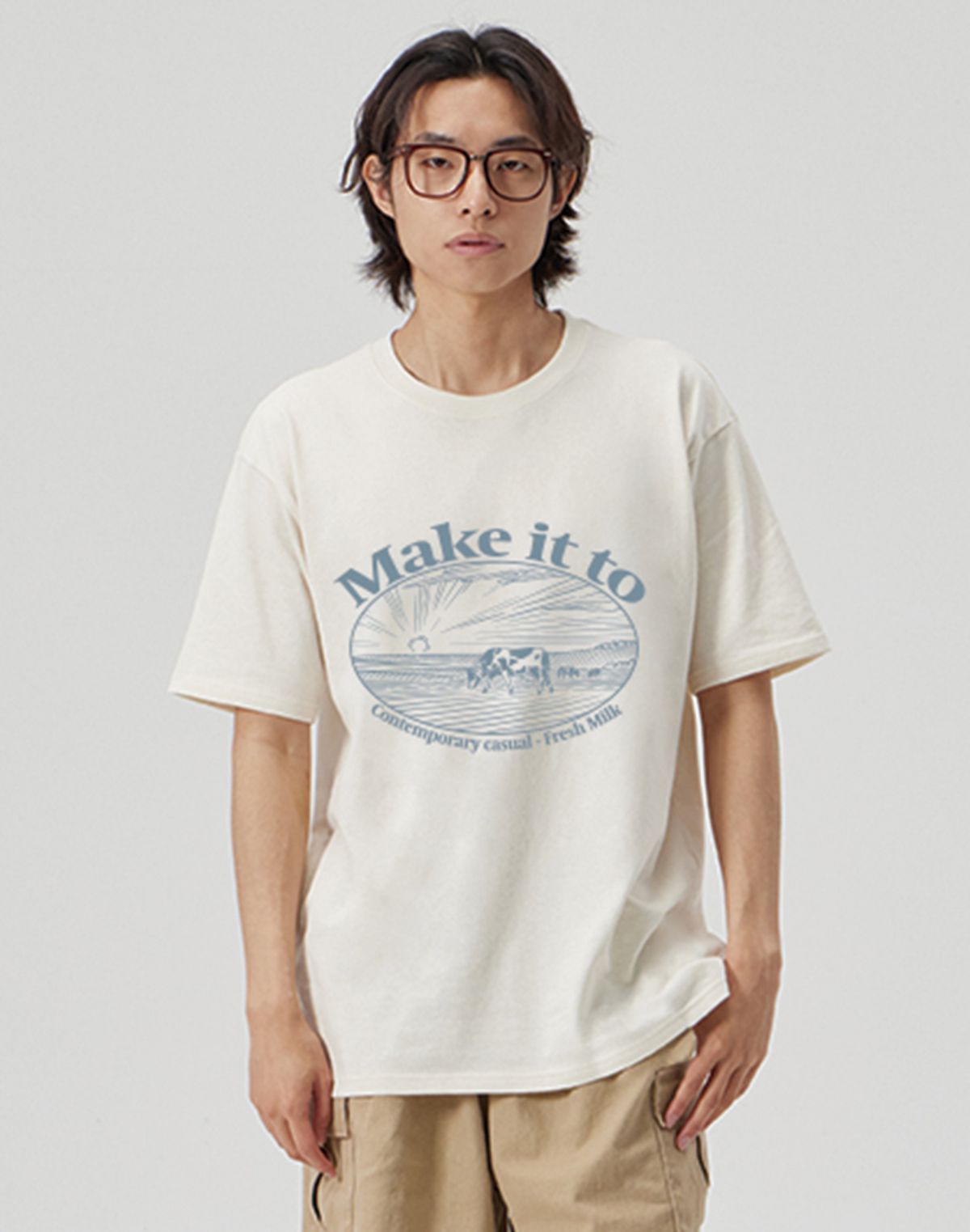 메이킷투(MAKEITTO) [FRESH MILK] CREW NECK TEE_CREAM