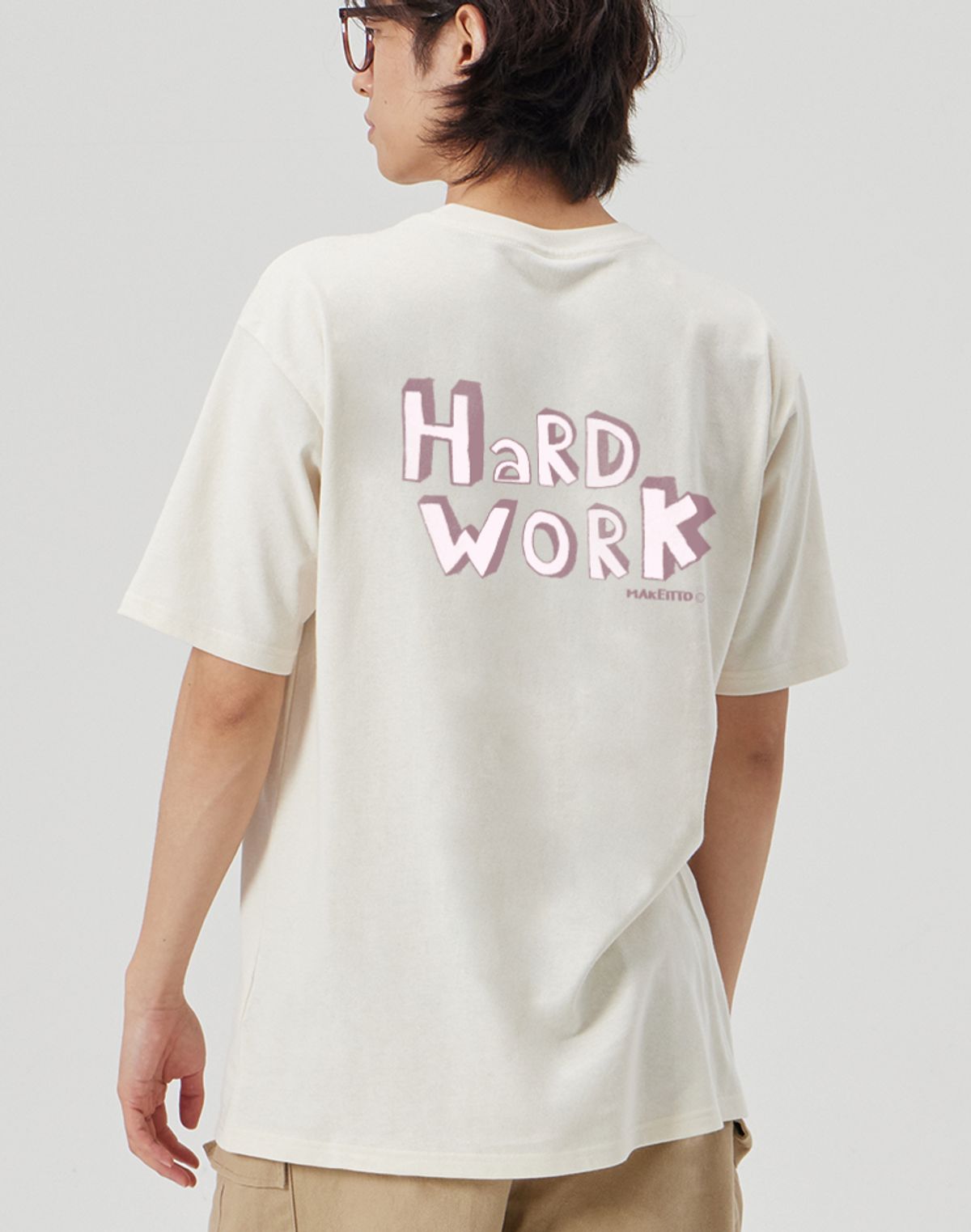 메이킷투(MAKEITTO) [HARD WORK] CREW NECK TEE_CREAM