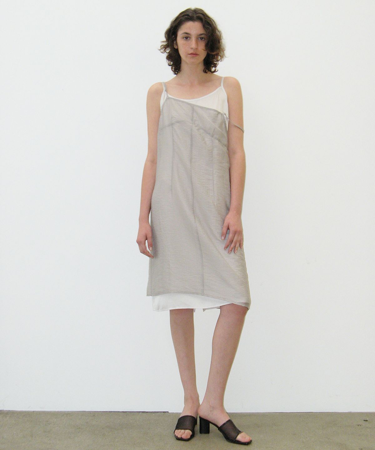 카셀(CACELE) LAYERED SHEER DRESS SET, PALE GRAY SET