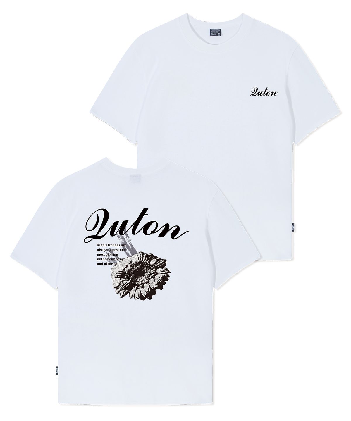 쿠톤(QUTON) 다크그레이플라워 오버핏 헤비 반팔티셔츠_ 화이트
