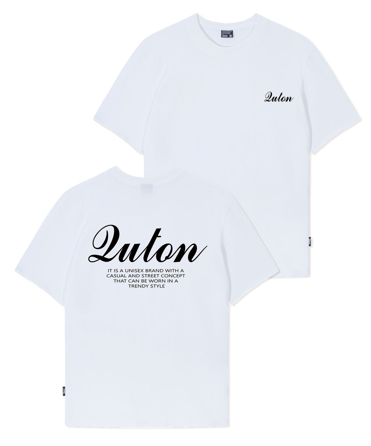 쿠톤(QUTON) 베이직 백 레터링 오버핏 헤비 반팔티셔츠_화이트