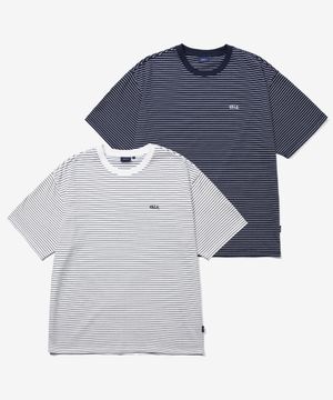 2PACK 스몰아치 로고 스트라이프 반팔티셔츠 화이트/네이비