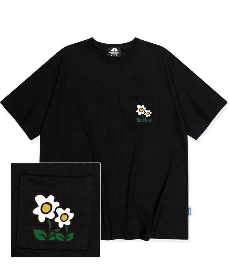 Double flower logo 포켓티셔츠 - 블랙