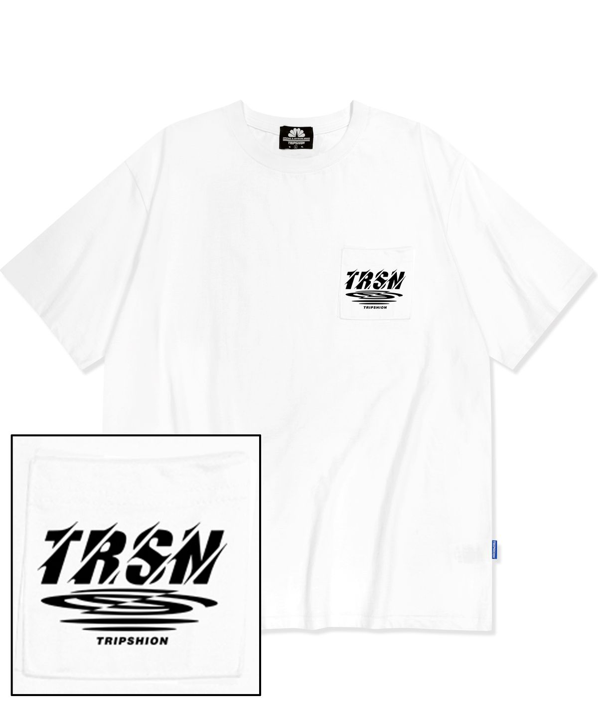 트립션(TRIPSHION) Tornado logo 포켓티셔츠 - 화이트