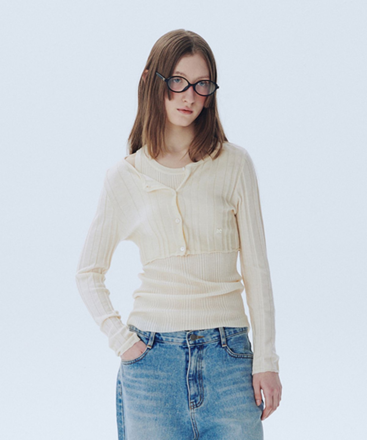 아위(AHWE) Ribbed Knit Set-Up_LIGHT BEIGE