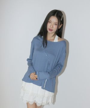 이매진 순면 모달 컷아웃 골지 가디건 - 블루