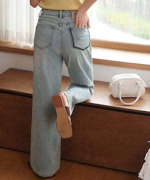 몽네 파우더워싱 세미와이드 데님팬츠_41DP1824