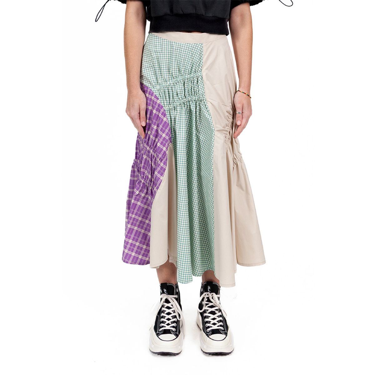 밀리우(MILIEUX) [MXM1FWSKL003MT]Patchwork Woven Skirt Long
