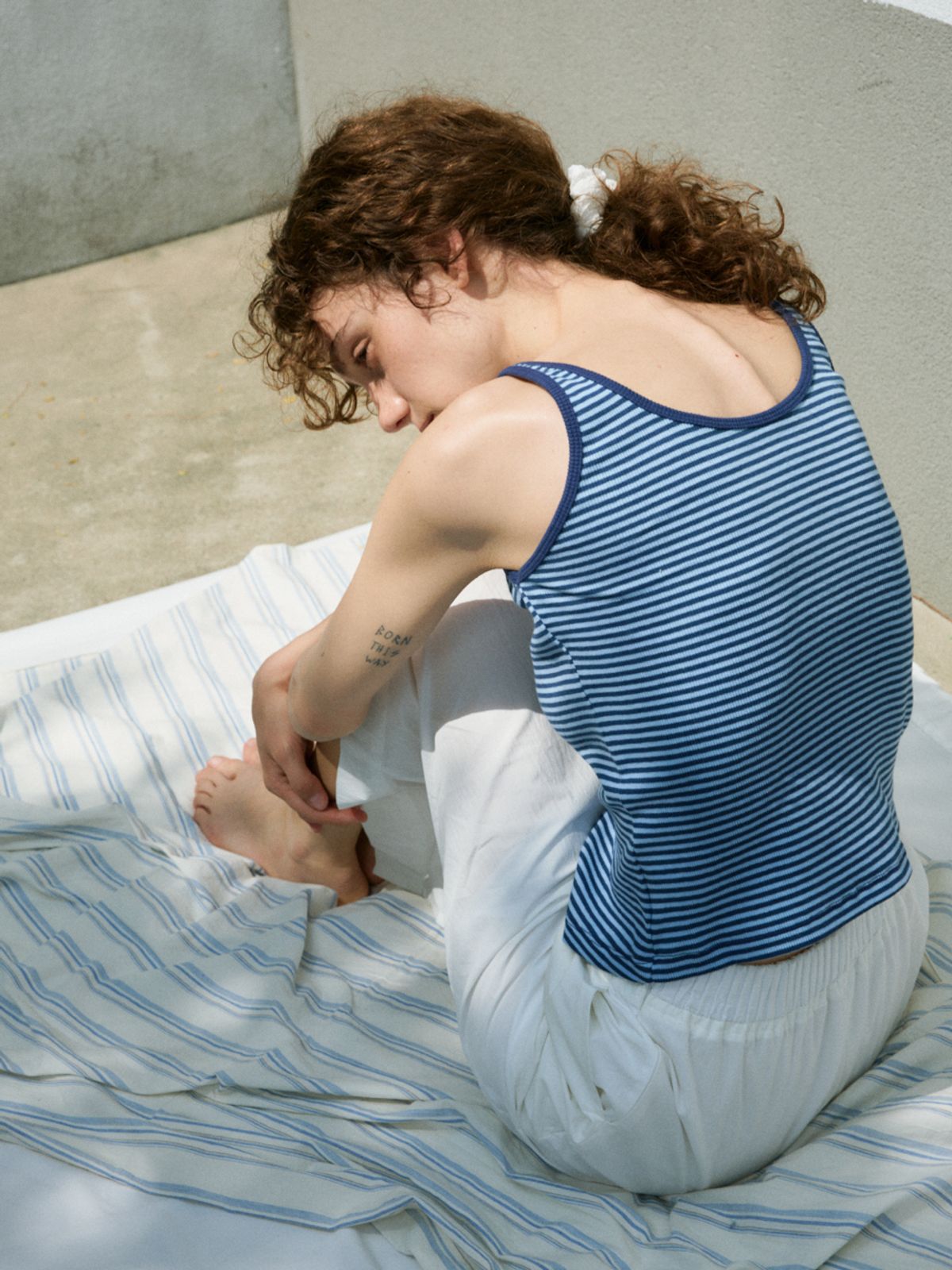 노우드(NOEUD) Button stripe sleeveless (Blue)