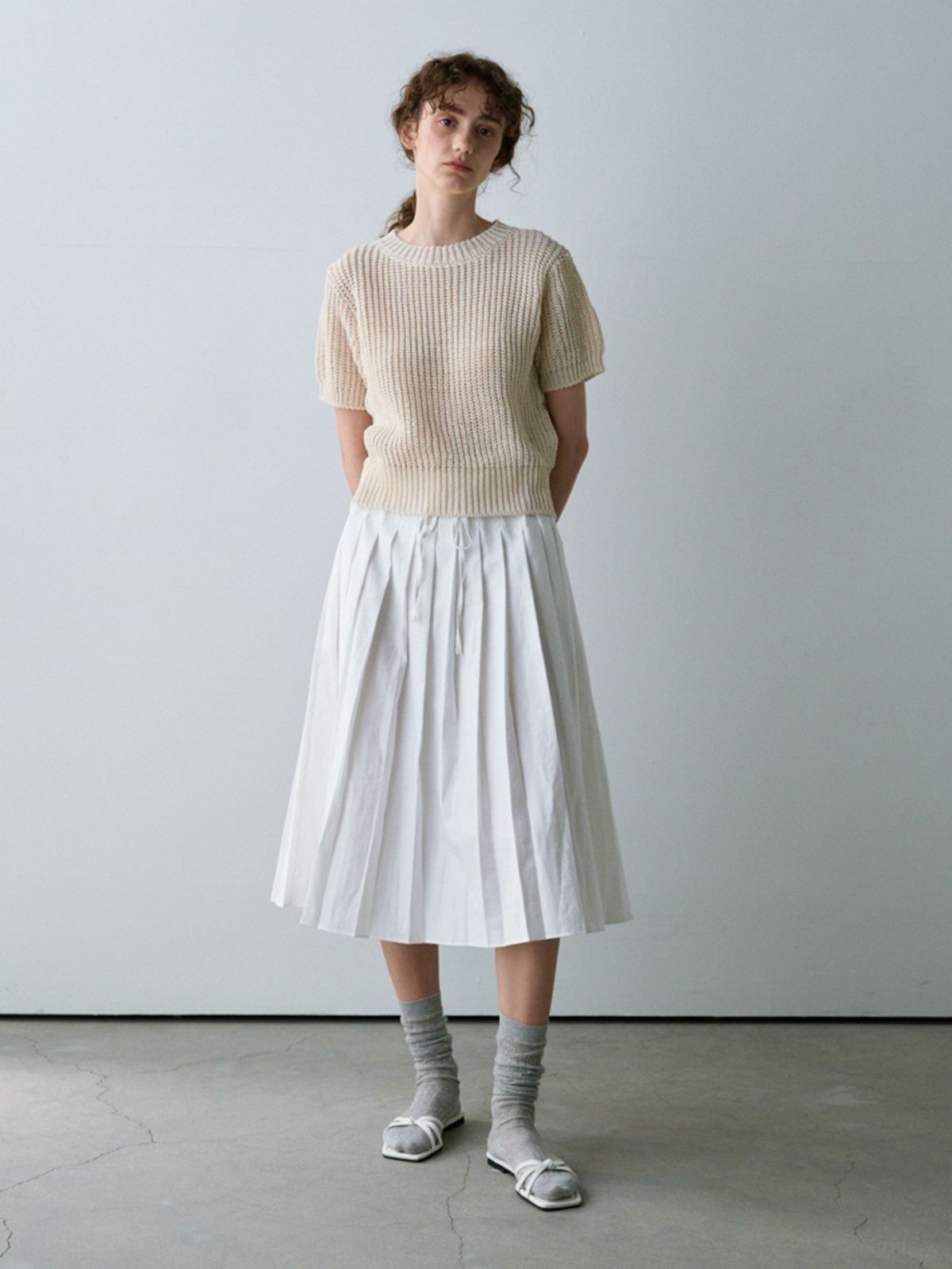노우드(NOEUD) String pleats skirt (Ivory)