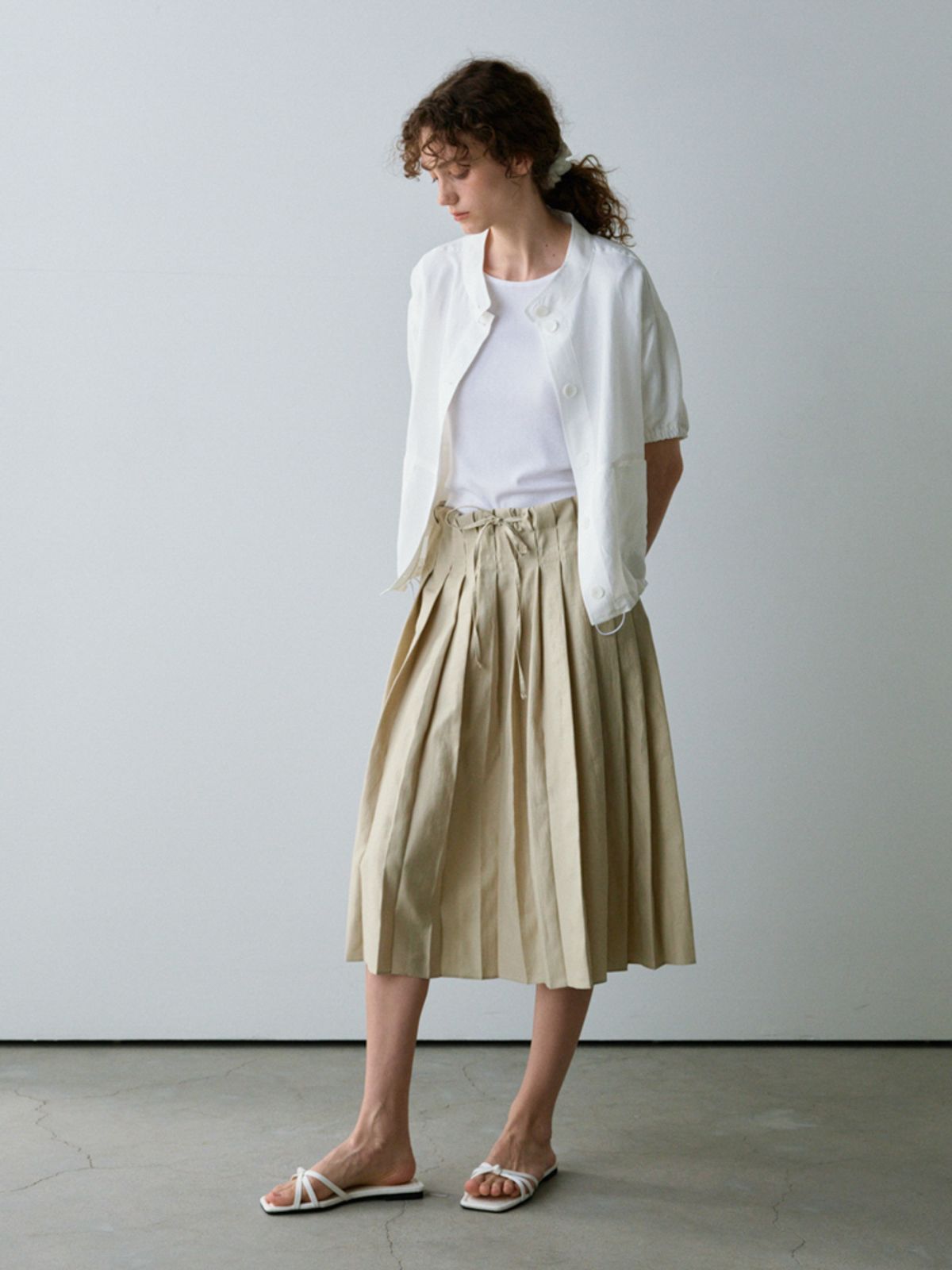 노우드(NOEUD) String pleats skirt (Beige)