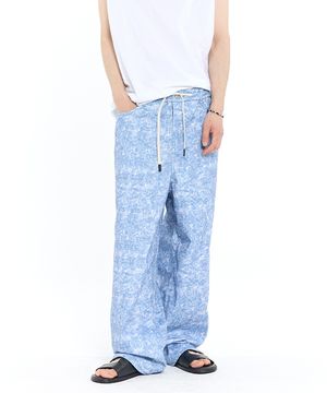 BILLOW FAKE DENIM WIDE PANTS (BLUE)