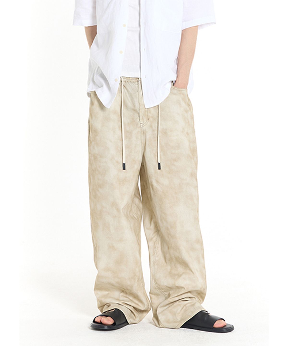 기철(KICHUL) FOG WASHED LOOSE WIDE PANTS (BEIGE)
