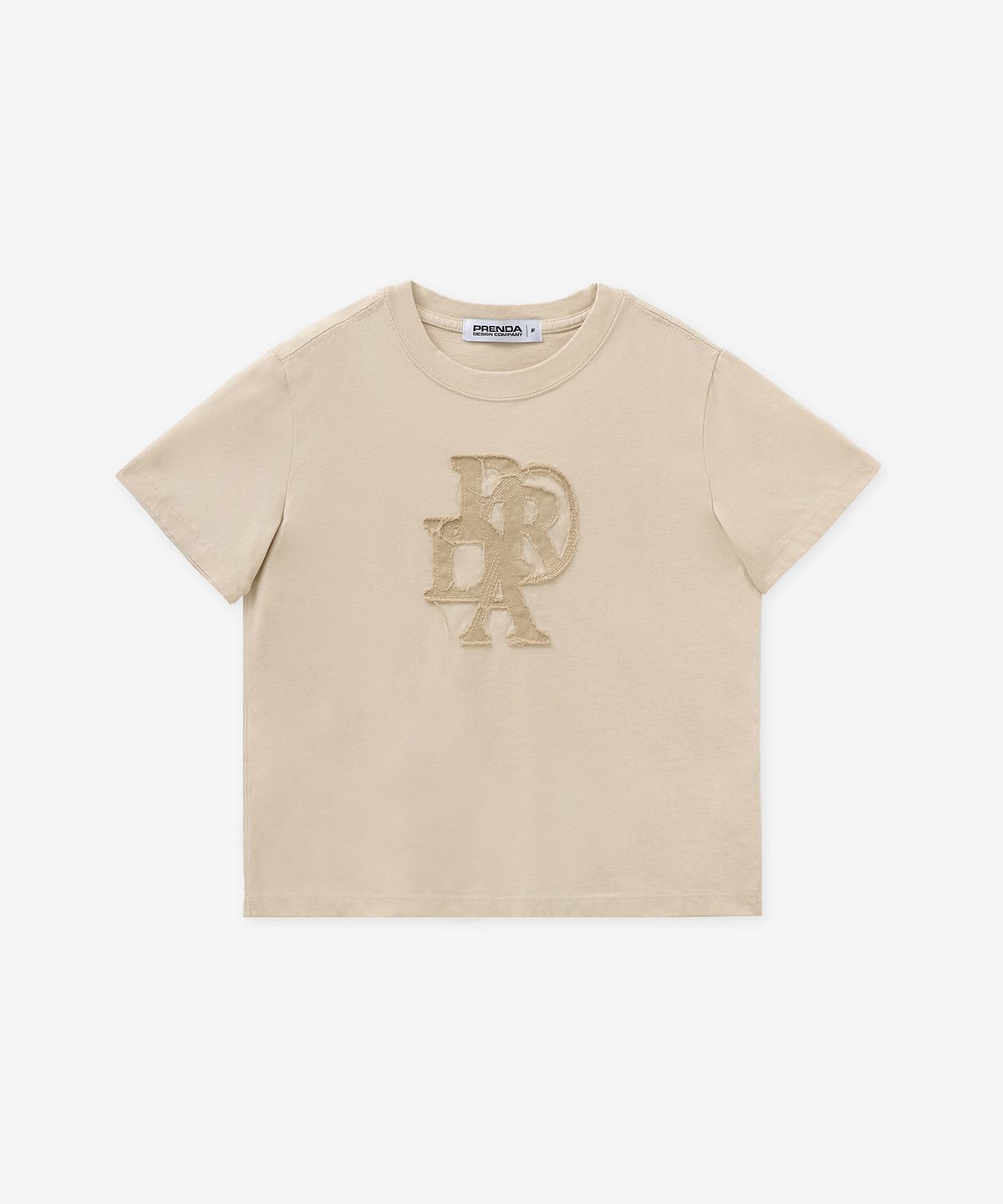 프렌다(PRENDA) PRDA DENIM PATCH CREWNECK TEE BEIGE
