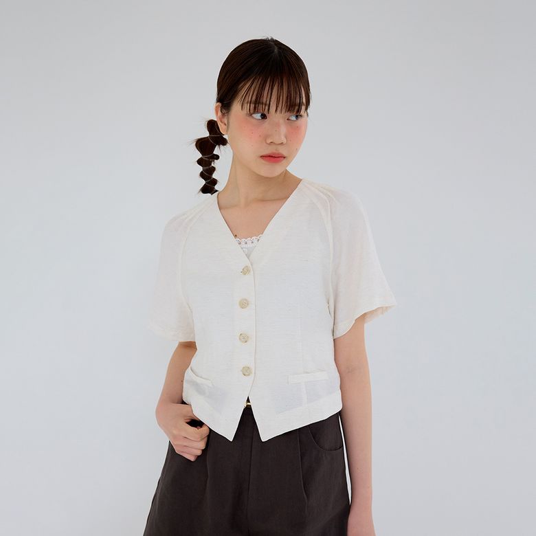 AR_Linen v-neck cropped shirt jacket