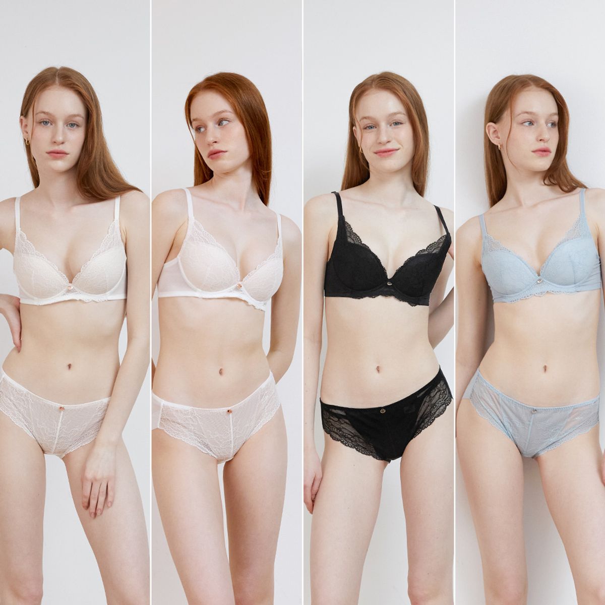 원더브라(WONDERBRA) [4PACK] 소프트 레이스 노와이어 브라팬티 세트