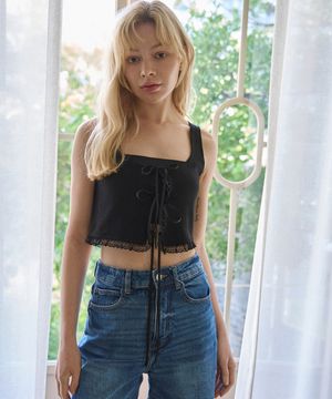 니트 레이스 탑 (블랙)