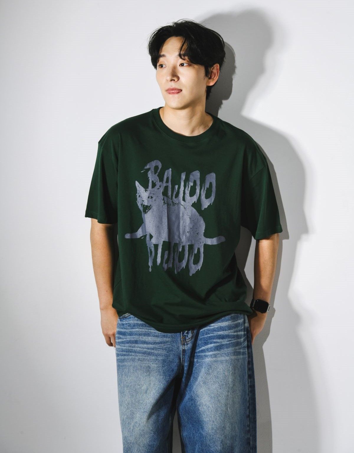 바쥬비쥬(BAJOO BIJOO) SCREAMING CAT T-SHIRT [GREEN]