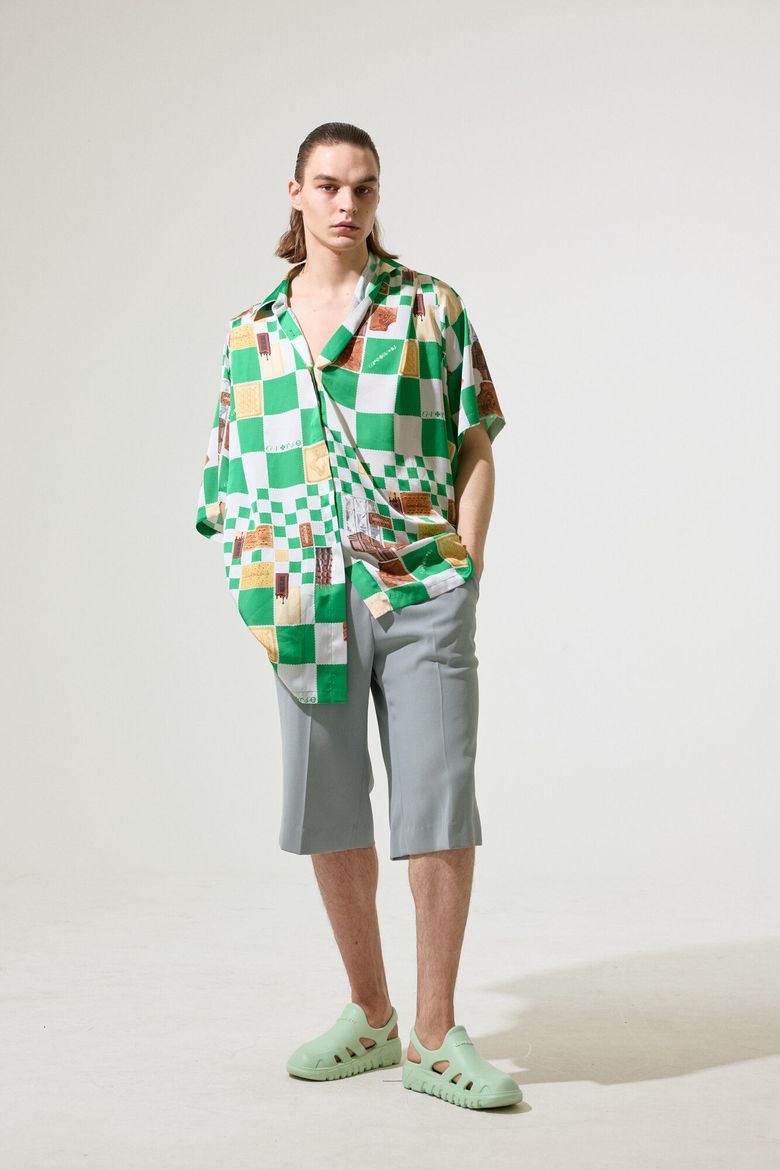 Green And White Biscuit Check Pattern Buteon Oversized Shirt