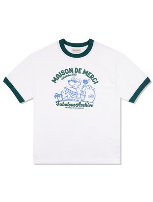 UNISEX 오버핏 퍼피서핑 링거 반소매 티셔츠 화이트그린(FCE2TS401M)