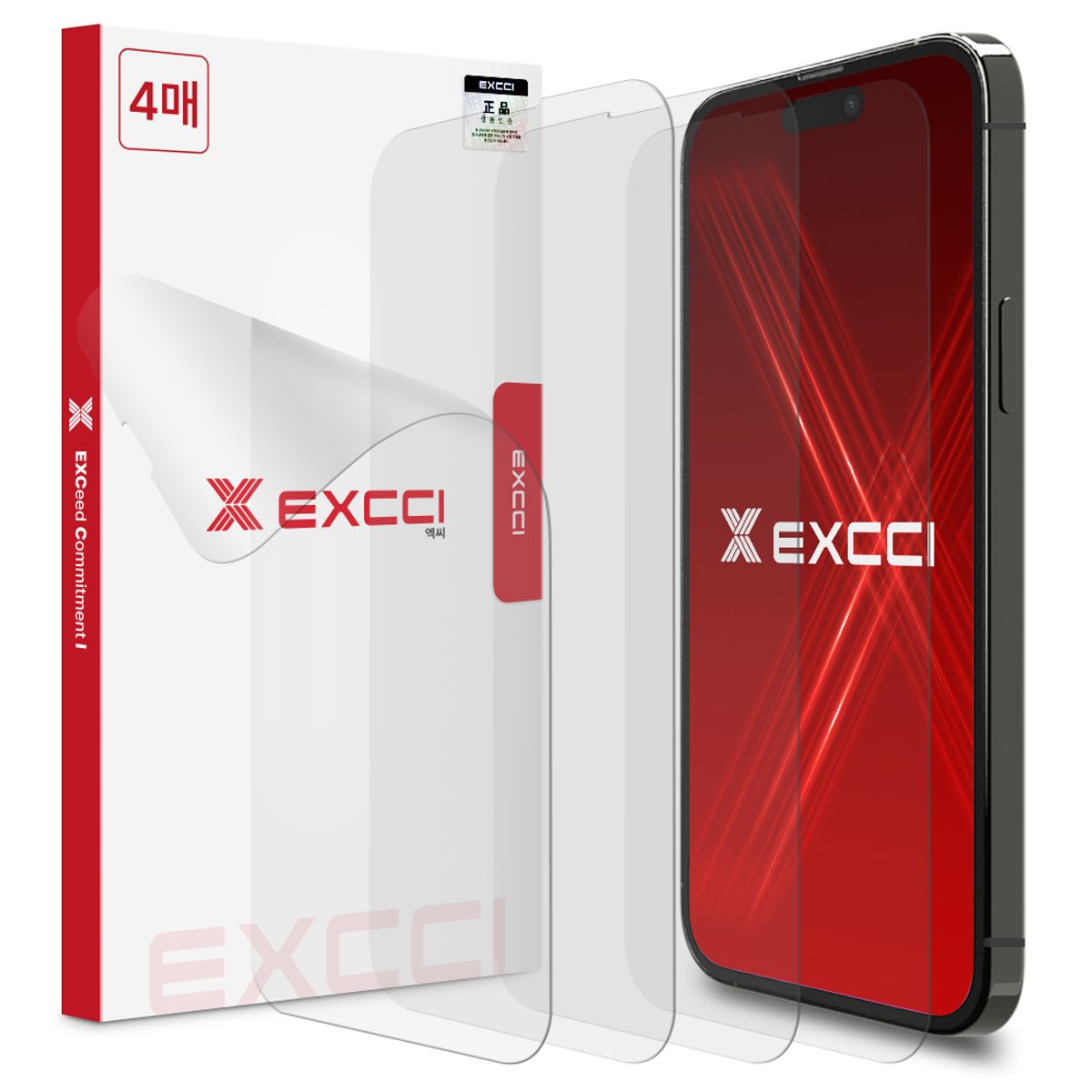 엑씨(EXCCI) 아이폰 갤럭시 자가복원 TPU 래피드 우레탄 휴대폰 액정보호필름 4매