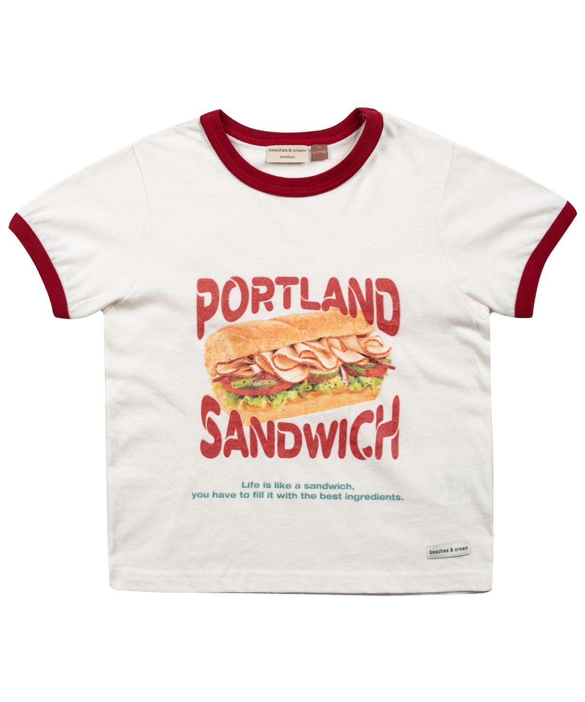 비치스앤 크림 키즈(BEACHESAND CREAM KIDS) 비치스 푸디 그래픽 링거 티셔츠-레드(Beaches Foodie Graphic Ringer T-shirt Red)