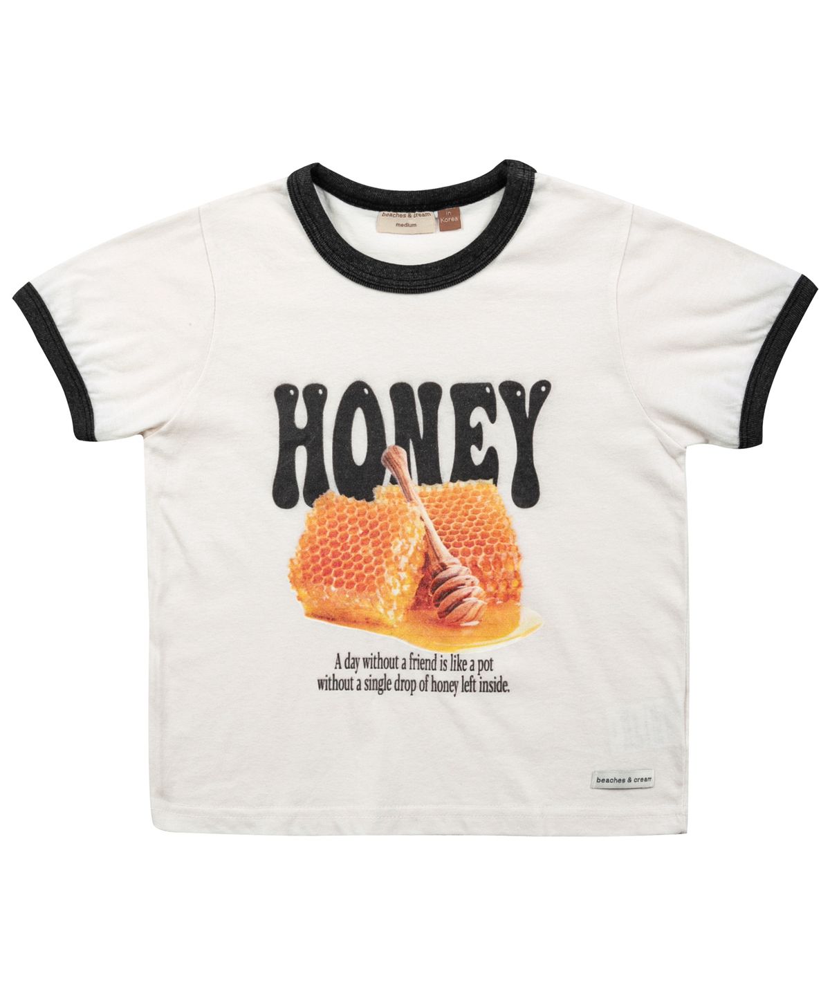 비치스앤 크림 키즈(BEACHESAND CREAM KIDS) 비치스 푸디 그래픽 링거 티셔츠-차콜(Beaches Foodie Graphic Ringer T-shirt Chacrcoal)
