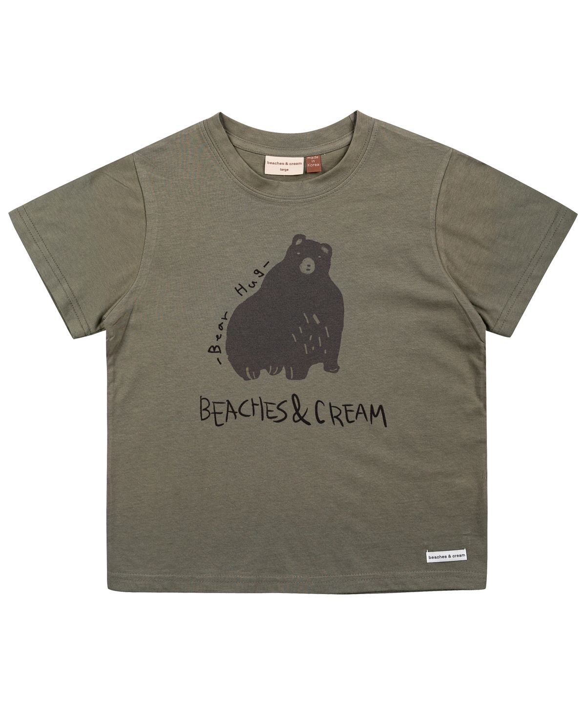 비치스앤 크림 키즈(BEACHESAND CREAM KIDS) 베어 허그 반팔 티셔츠-그레이쉬 카키(Bear Hug Half-Sleeve T-shirt Grayish Khaki)