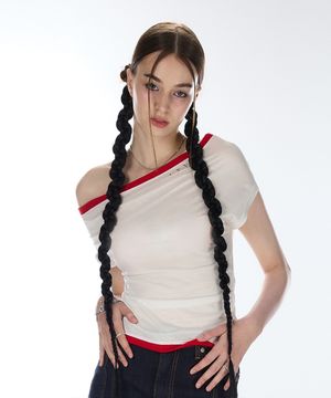 L12 ONE-SHOULDER BOATNECK TOP(WHITE)