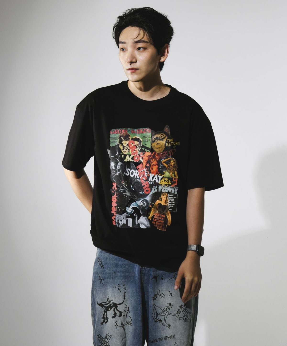 바쥬비쥬(BAJOO BIJOO) COLLAGE CAT T-SHIRT [BLACK]